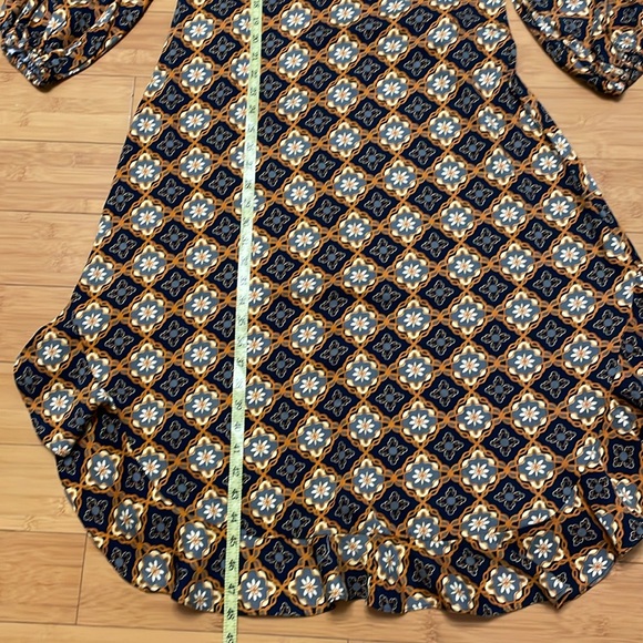 Olivaceous Midi Dress Size Small Geometric Floral Print Ruffle Long Sleeve - Picture 14 of 15